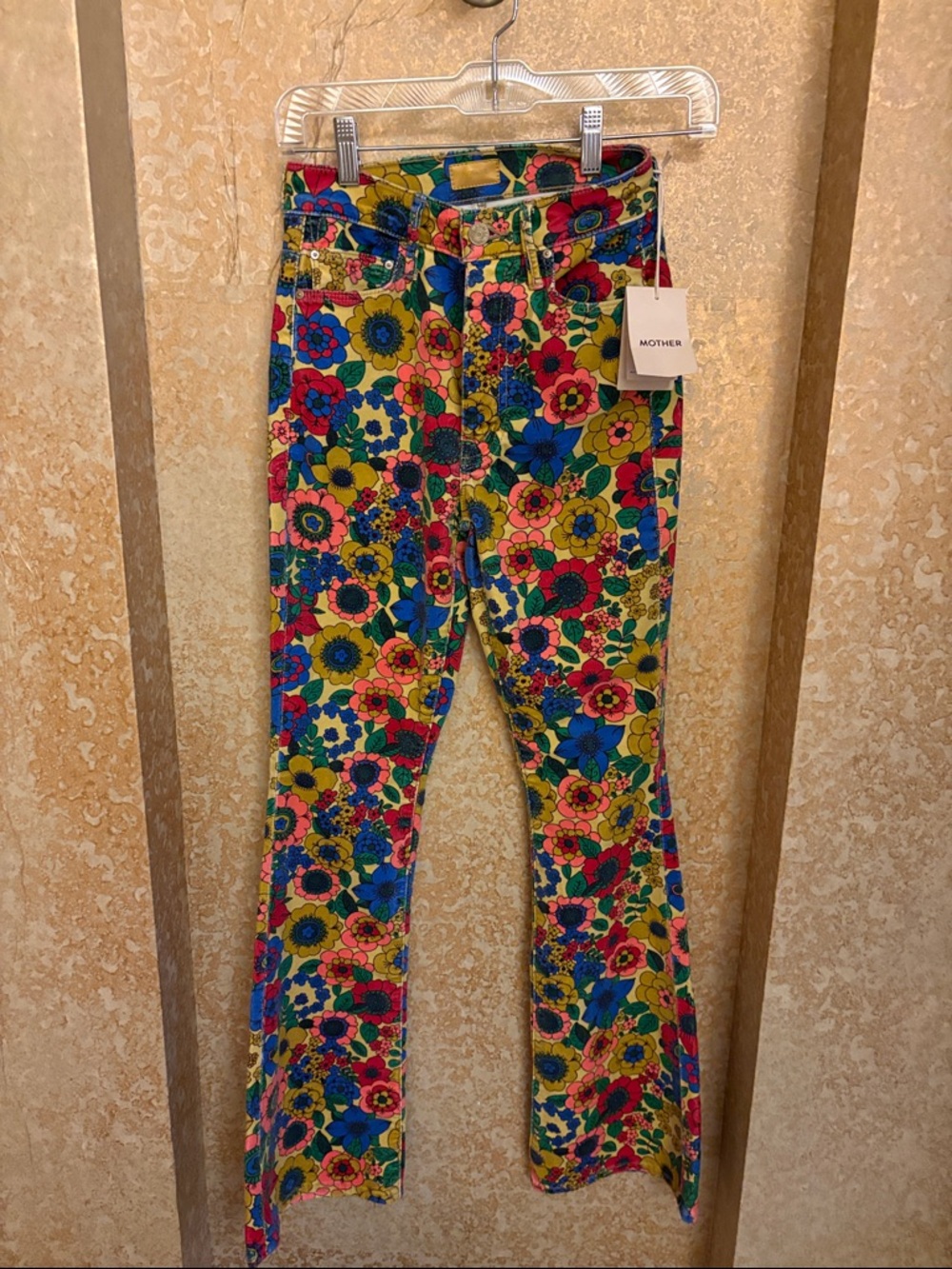MOTHER Floral Flare Jeans in Yellow, Blue, Pink, Green